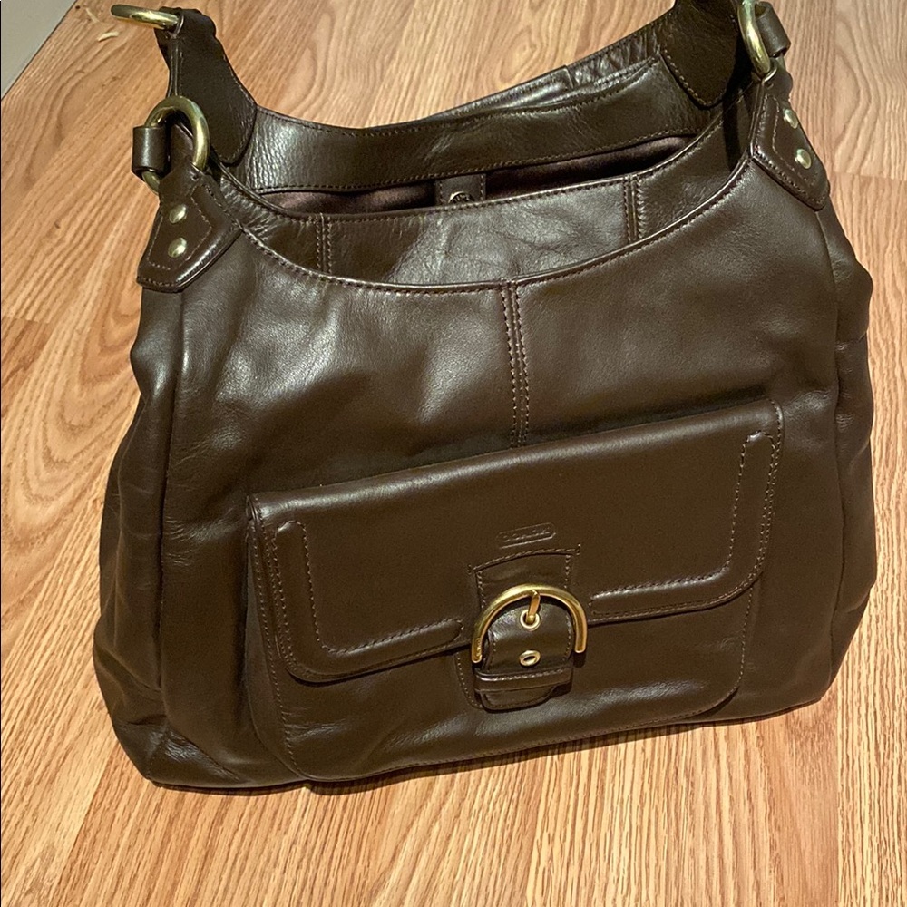 Coach Brown Leather Shoulder Bag with Gold Hardware